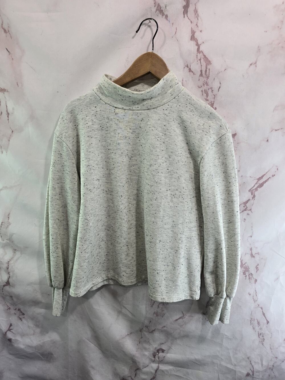 Madewell Sweatshirt Womens Small Gray Speckled Fleck Mock Pullover Puff Miles